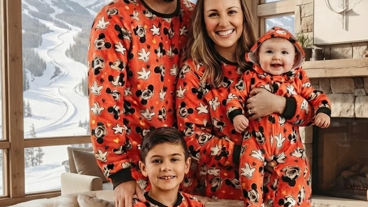 Família usando pijamas combinando de inverno