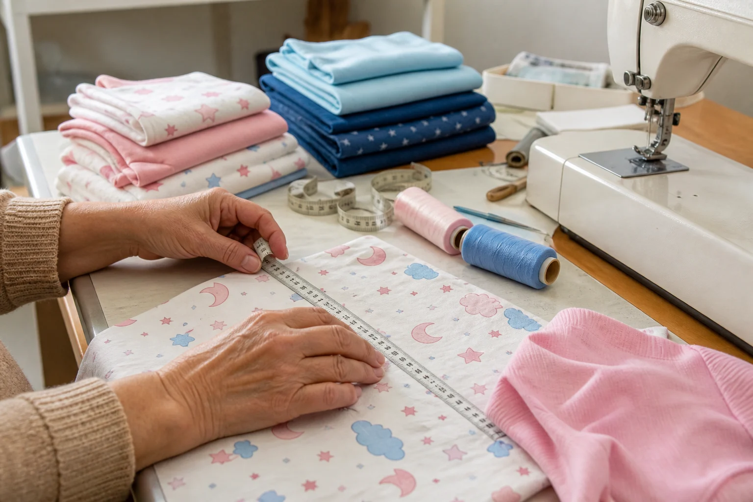 Medição de tecido para confecção de pijamas em Curitiba